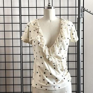 MaxMara Polk-a-dot Silk Jersey Knit Ruffle Blouse